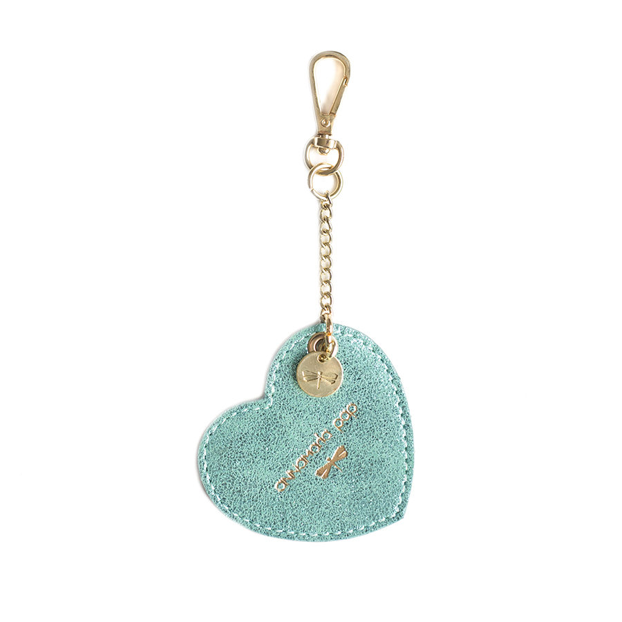 HEART Turquise glitter leather charm