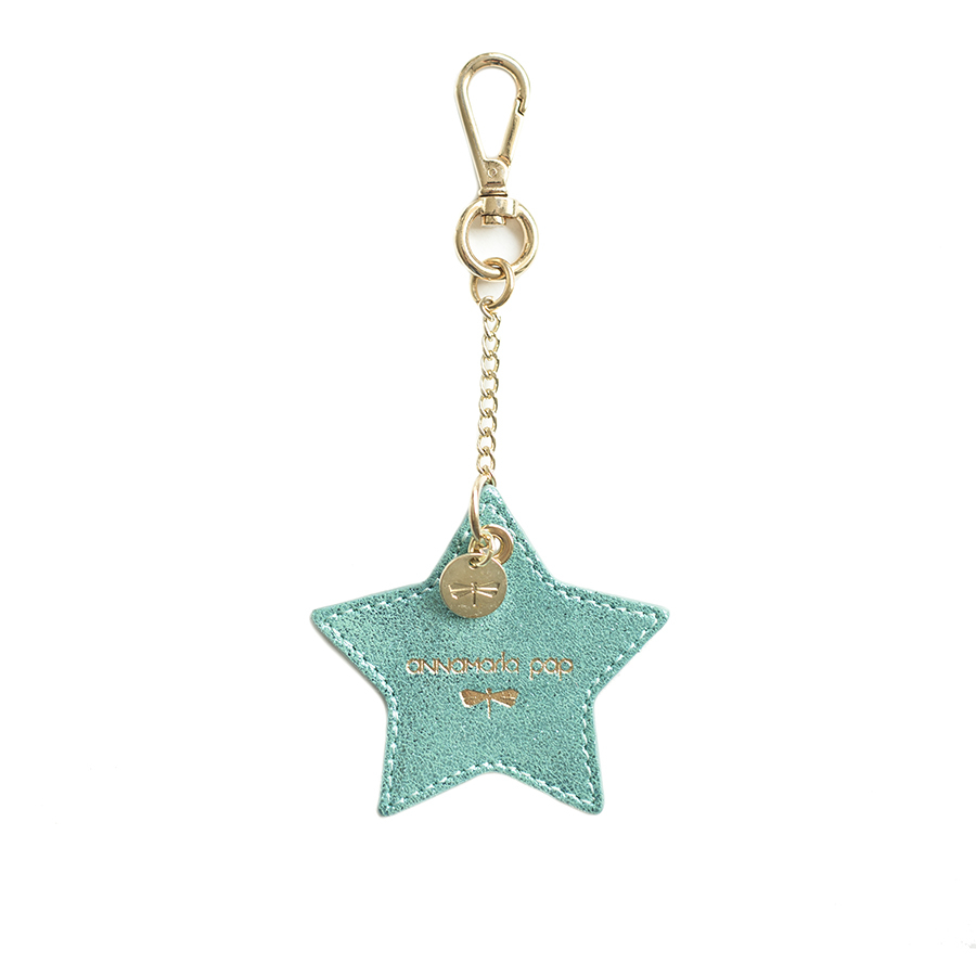 STAR Turquise glitter leather charm