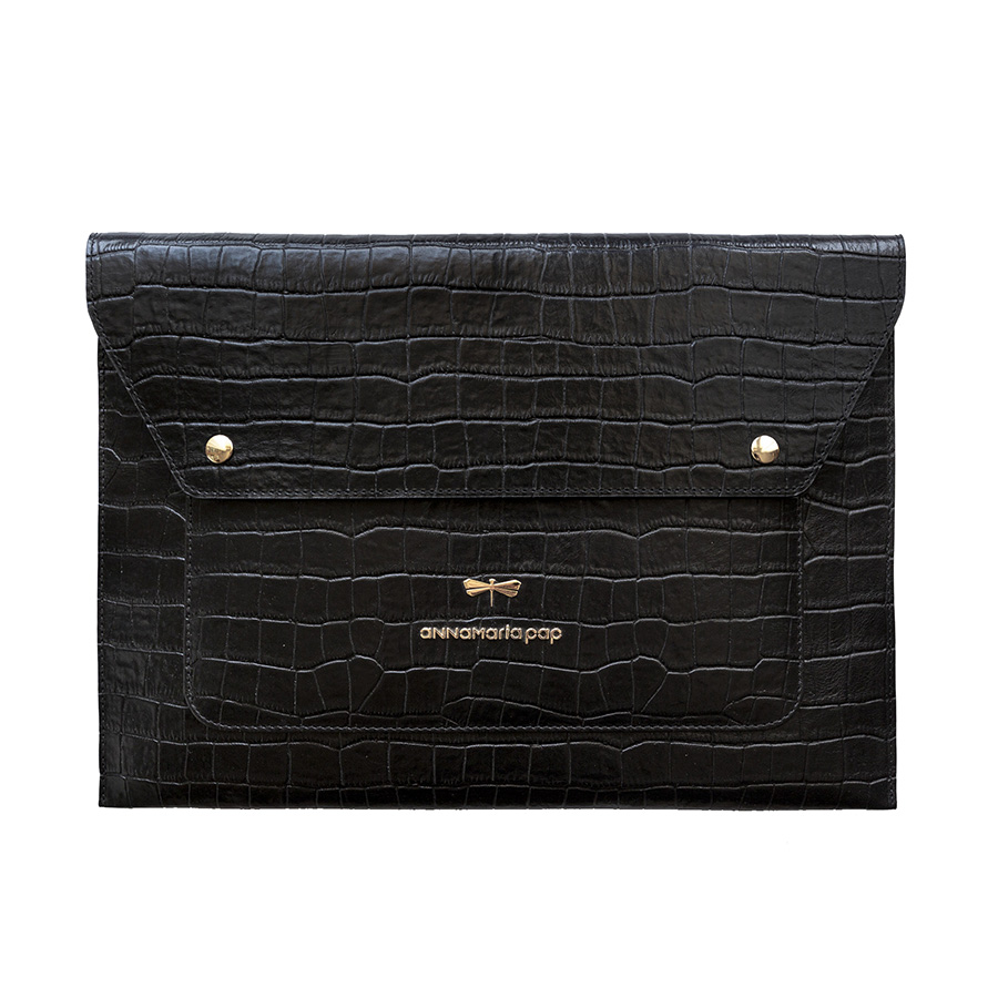 TORI black croc print leather laptop case