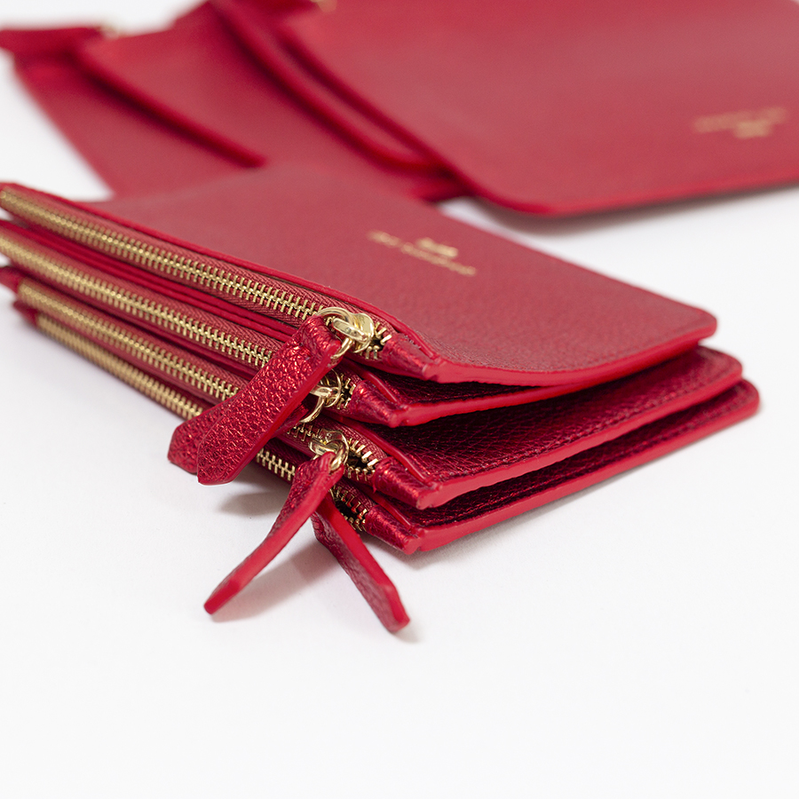 ANNE metal red small leather pouch