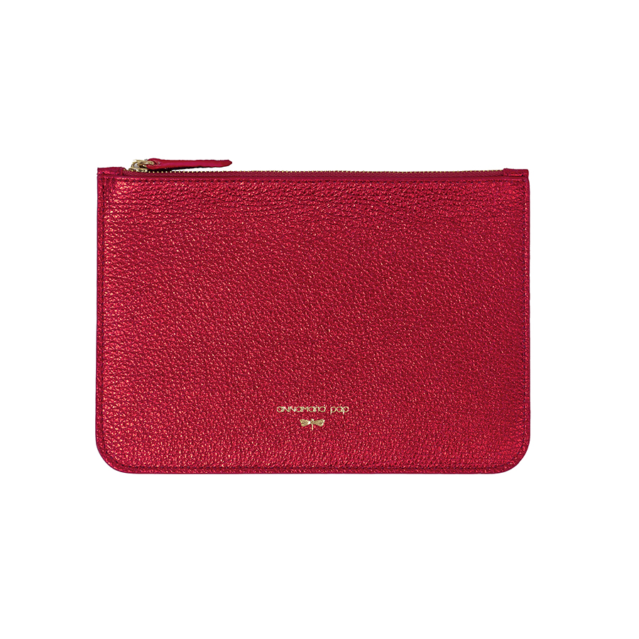 ANNE metal red leather pouch