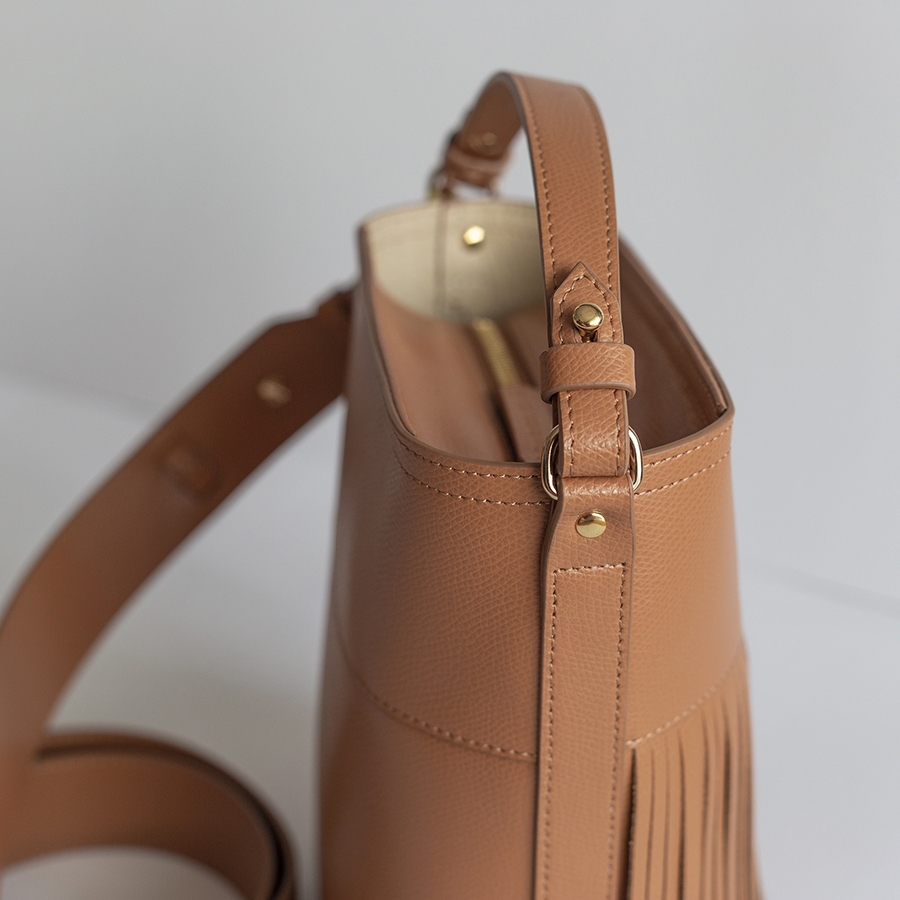 CARLY mini fringe caramel leather bag