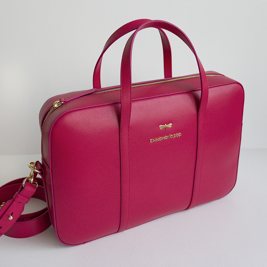 CLARE Raspberry leather notebook bag