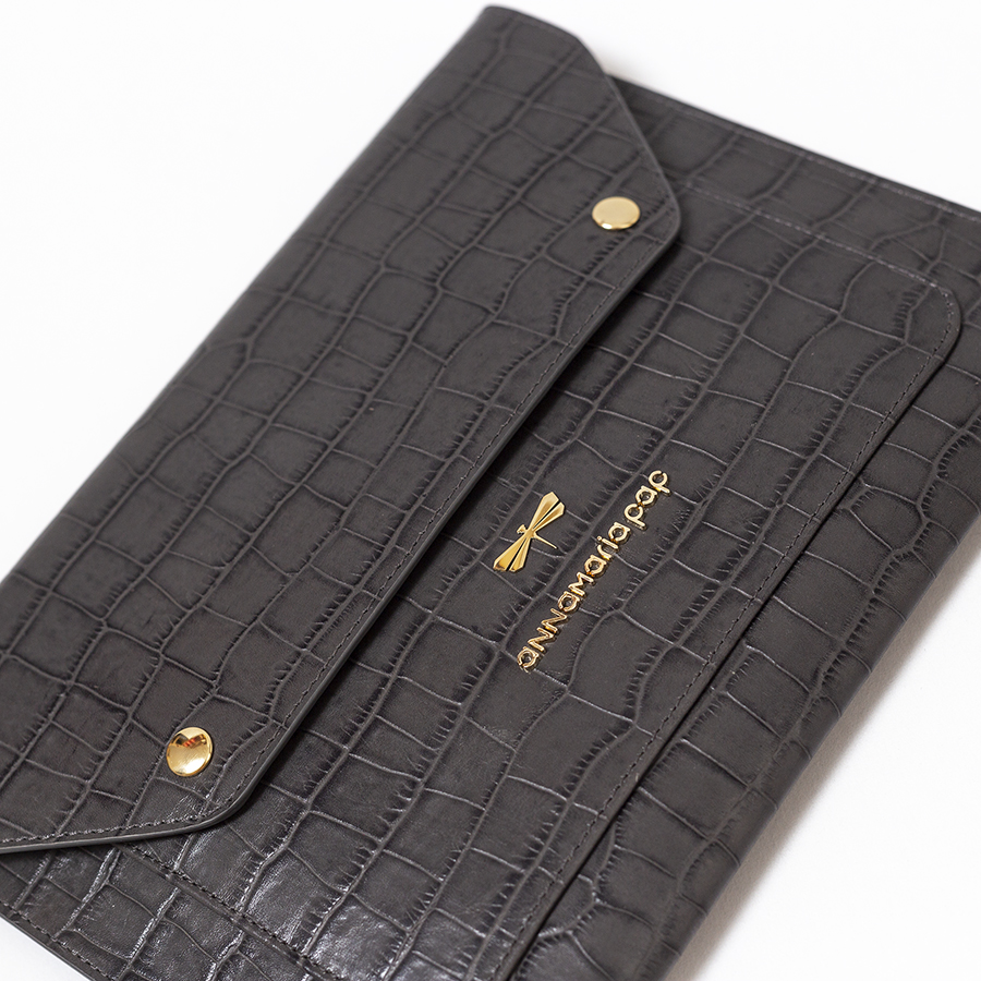 JADE grey croc print leather clutch / ipad case
