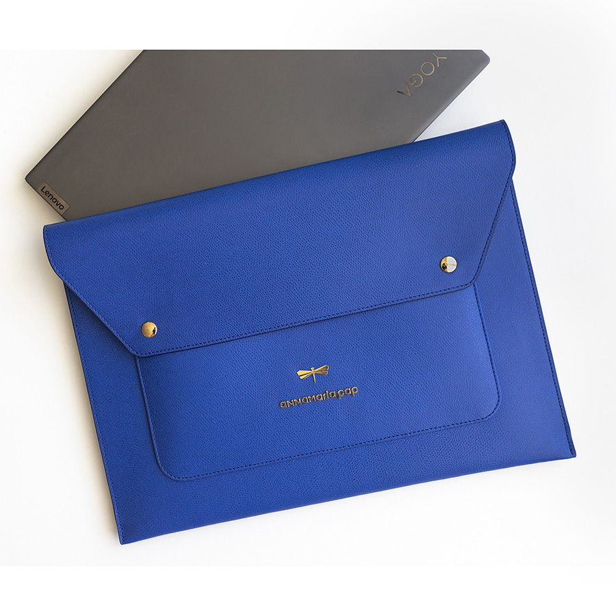 TORI Royalblue leather laptop case