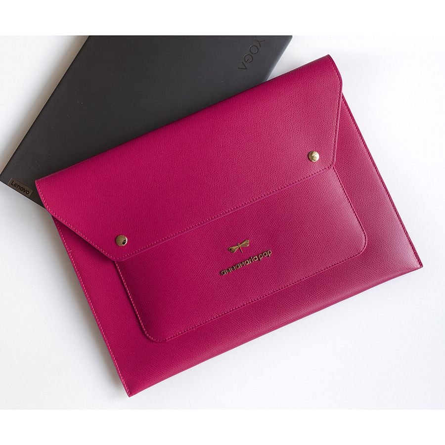 TORI raspberry leather laptop case